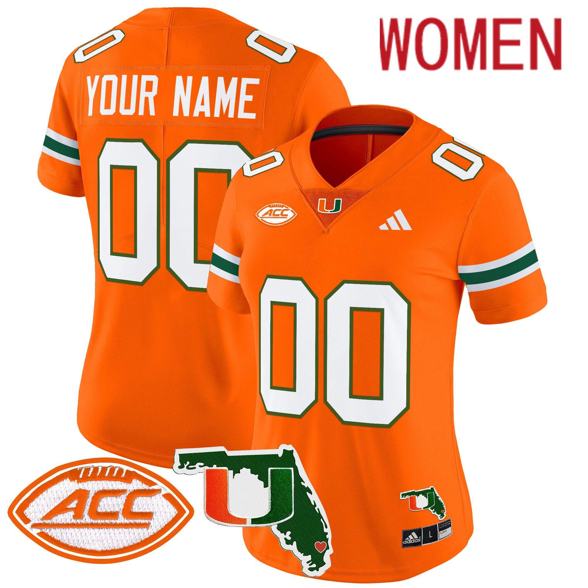Women Miami Hurricanes Orange 2024 Florida Patch Vapor Limited Custom NCAA Jersey->customized ncaa jersey->Custom Jersey